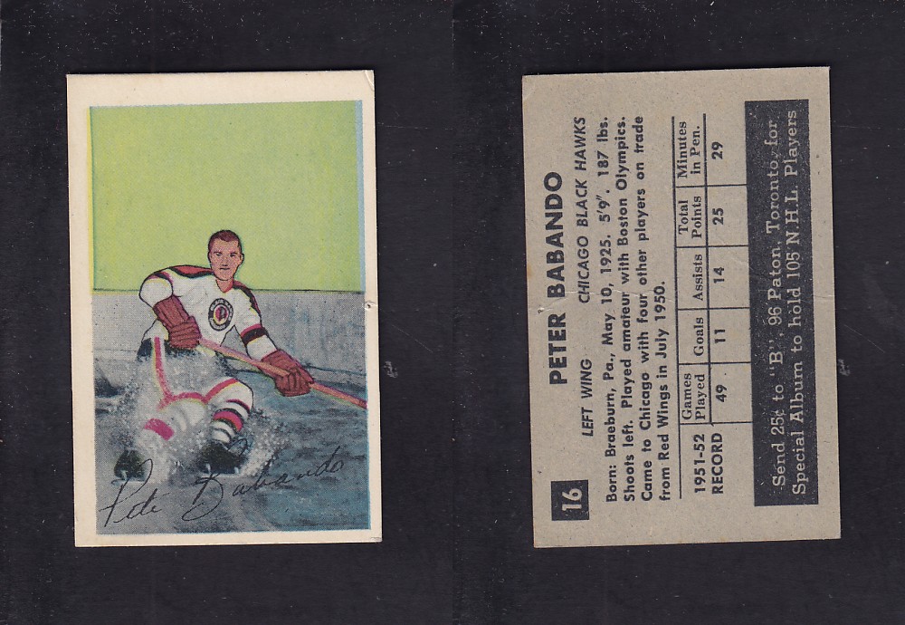 1952-53 PARKHURST HOCKEY CARD #16 P. BABANDO photo