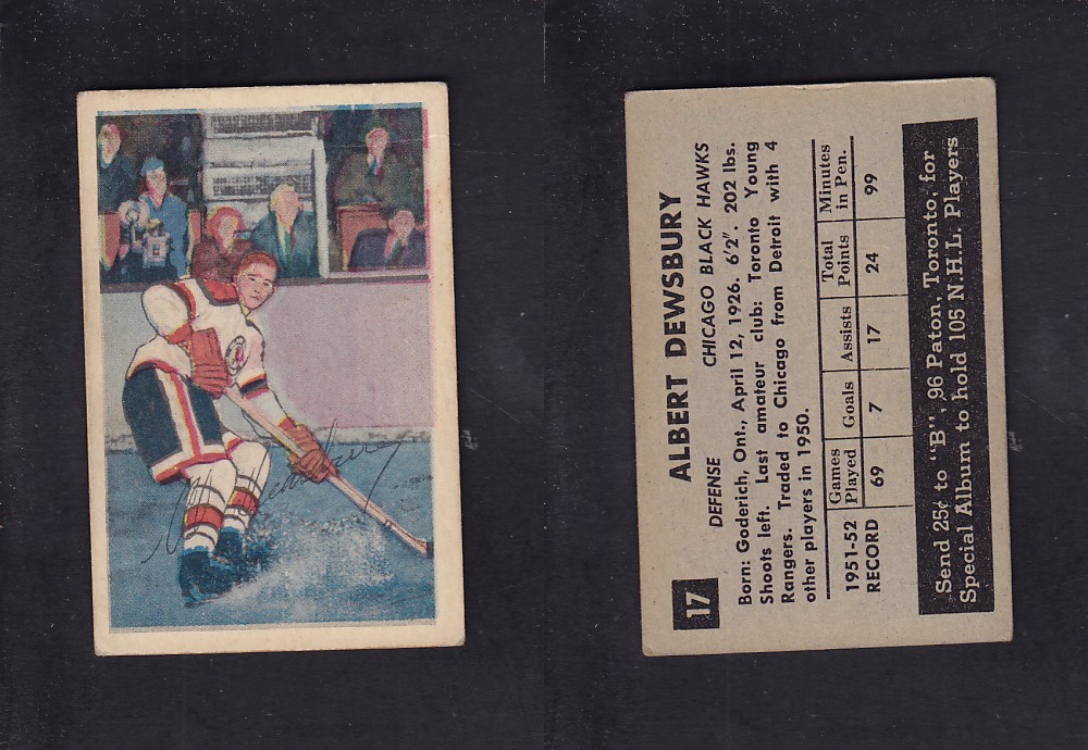 1952-53 PARKHURST HOCKEY CARD #17 A. DEWSBURY photo