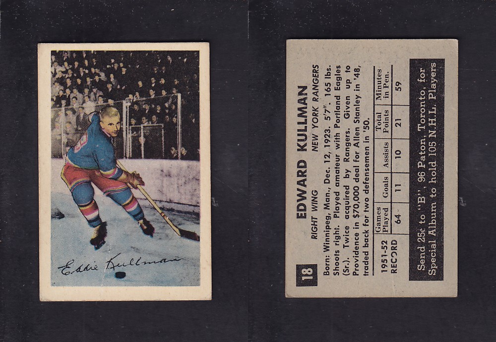 1952-53 PARKHURST HOCKEY CARD #18 E. KULLMAN photo