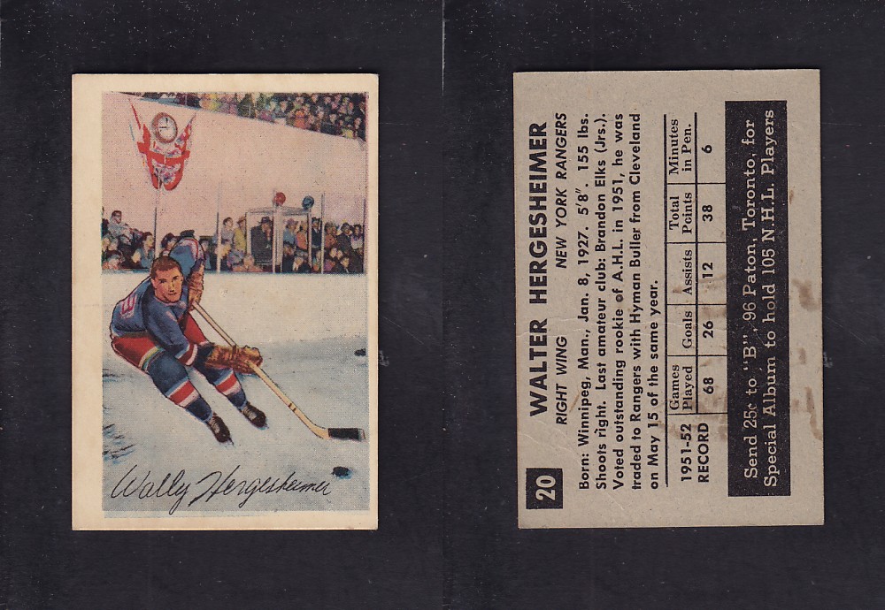 1952-53 PARKHURST HOCKEY CARD #20 W. HERGESHEIMER photo