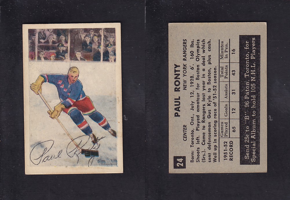 1952-53 PARKHURST HOCKEY CARD #24 P. RONTY photo