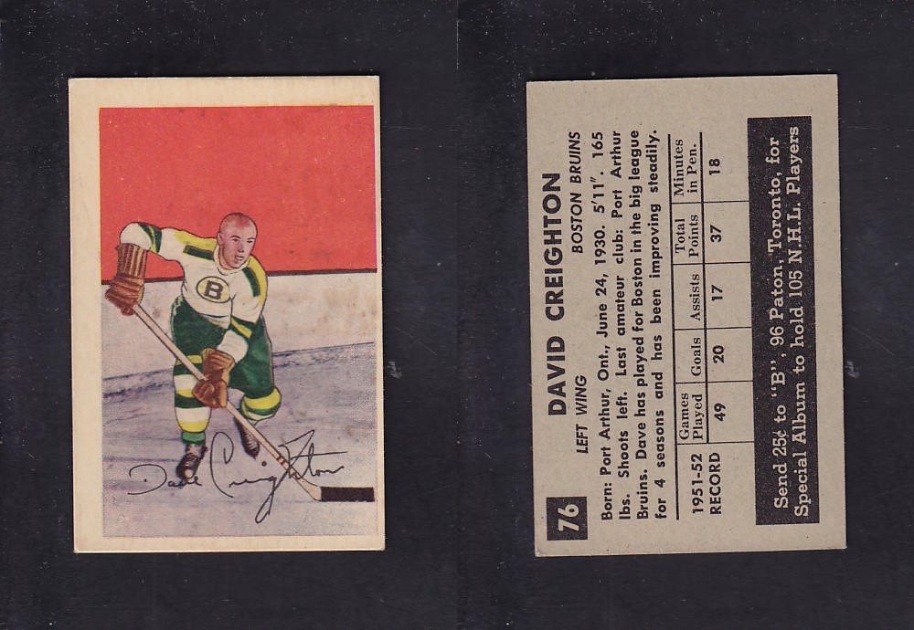 1952-53 PARKHURST HOCKEY CARD #76 D. GREIGHTON photo