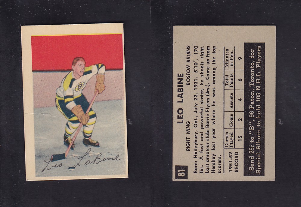 1952-53 PARKHURST HOCKEY CARD #81 L. LABINE photo