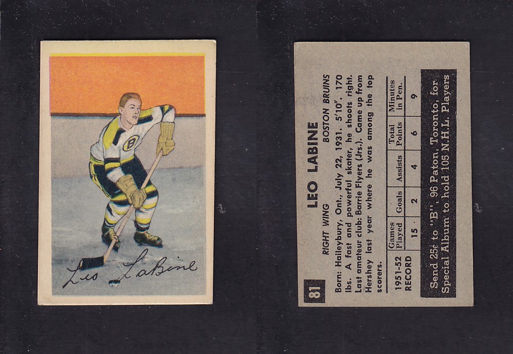 1952-53 PARKHURST HOCKEY CARD #81 L. LABINE photo