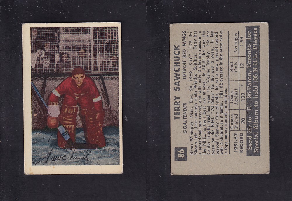 1952-53 PARKHURST HOCKEY CARD #86 T. SAWCHUK photo