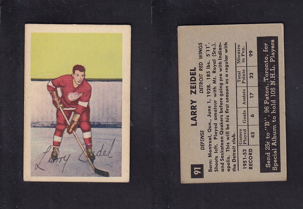 1952-53 PARKHURST HOCKEY CARD #91 L. ZEIDEL photo