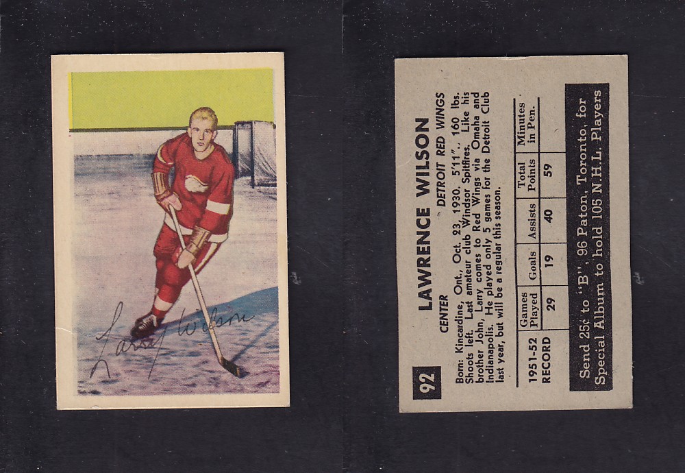 1952-53 PARKHURST HOCKEY CARD #92 L. WILSON photo