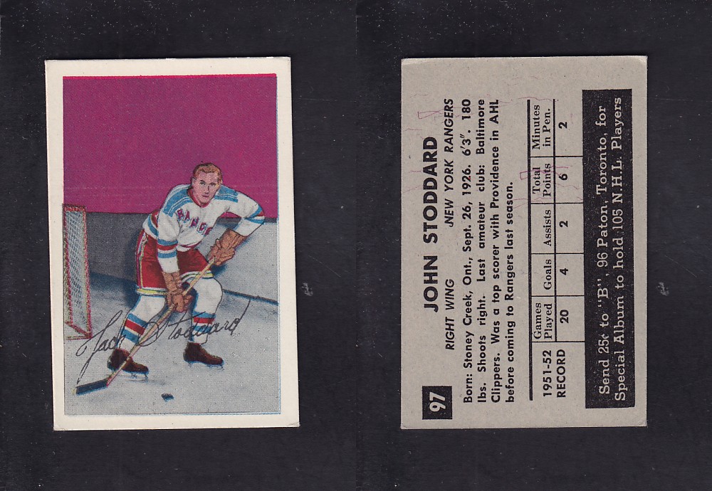 1952-53 PARKHURST HOCKEY CARD #97 J. STODDARD photo