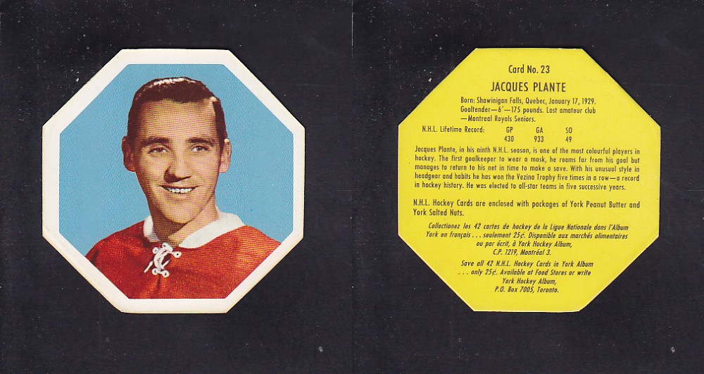 1961-62 YORK HOCKEY CARD #23 J. PLANTE photo