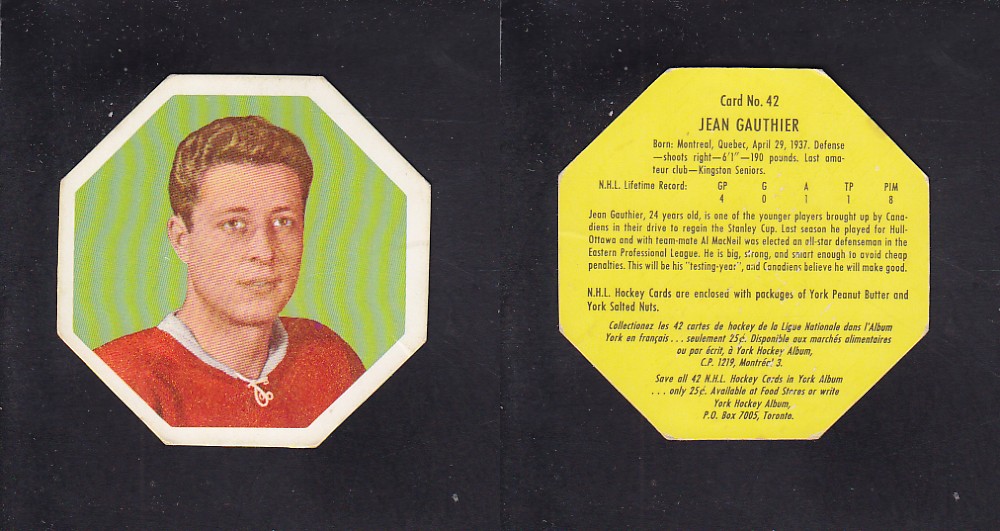 1961-62 YORK HOCKEY CARD #42 J. GAUTHIER photo