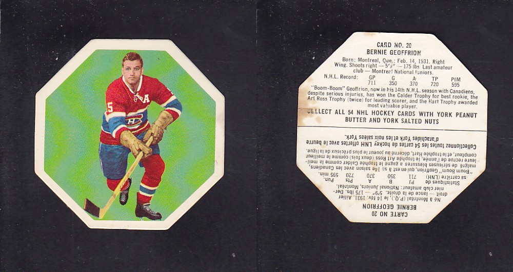 1963-64 YORK HOCKEY CARD #20 B. GEOFFRION photo