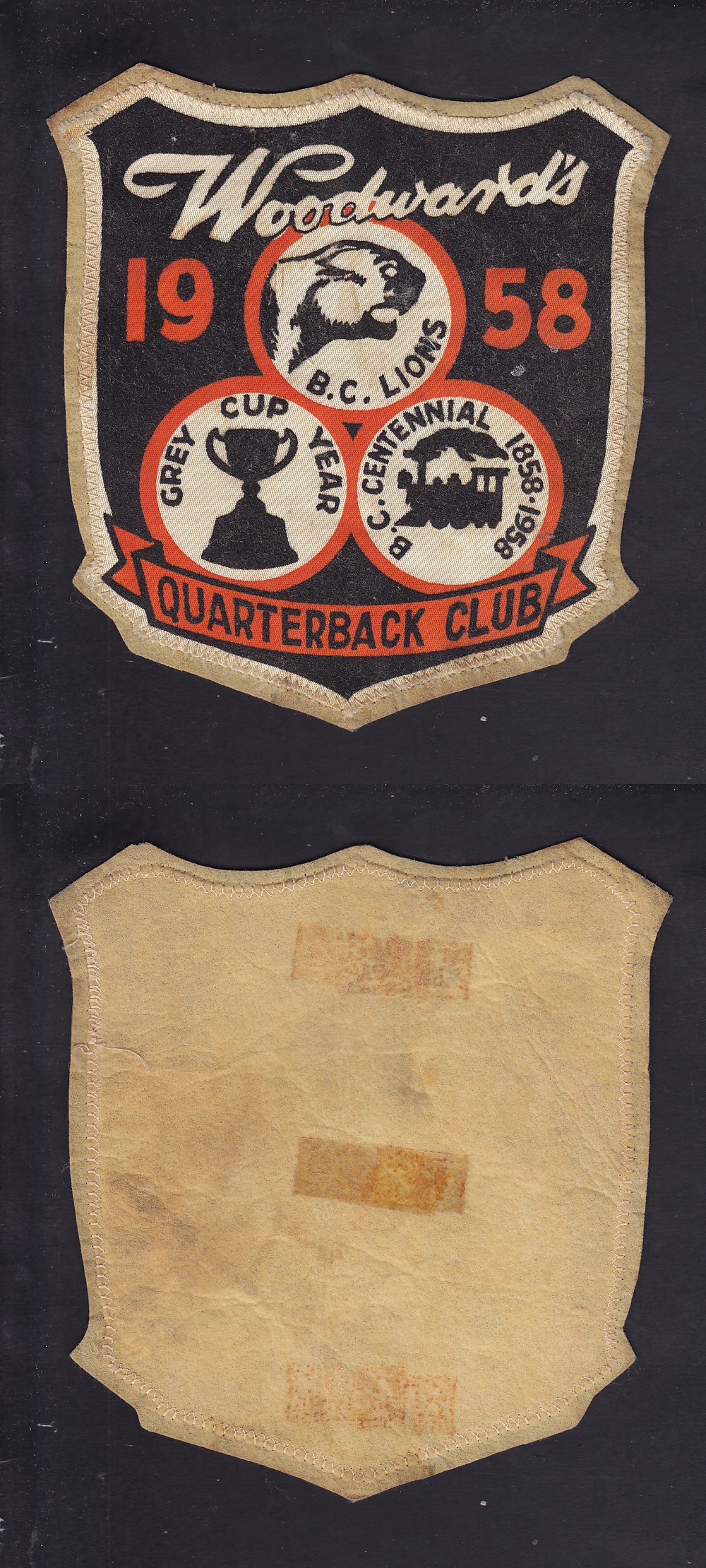 1958 CFL B.C. LIONS QUARTERBACK CLUB PATCH photo