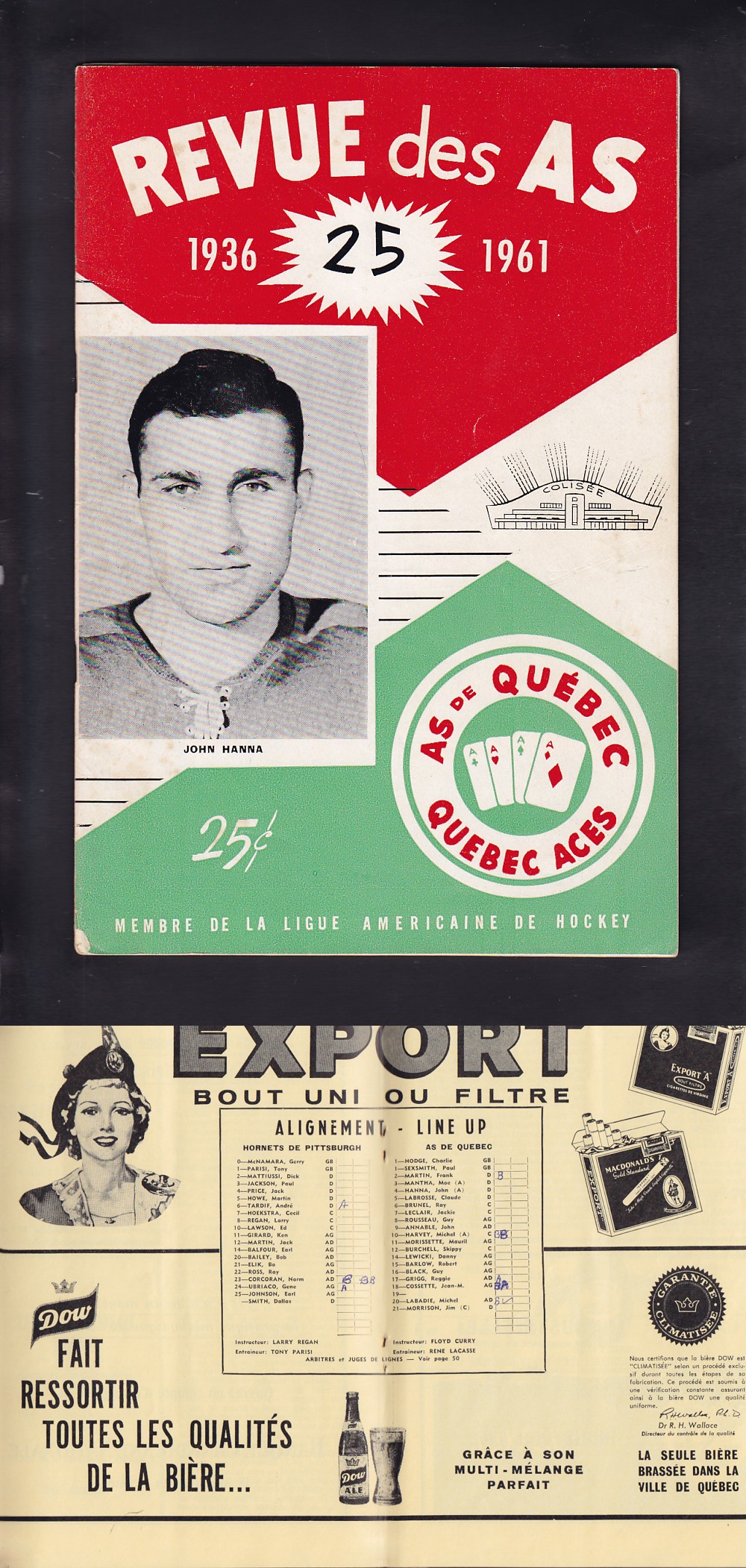 1961-62 QUEBEC ACES VS PITTSBURGH HORNETS PROGRAM photo