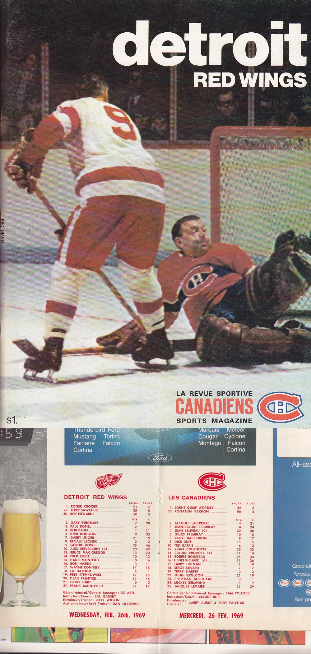 1969 MONTREAL CANADIENS VS DETROIT RED WINGS PROGRAM photo