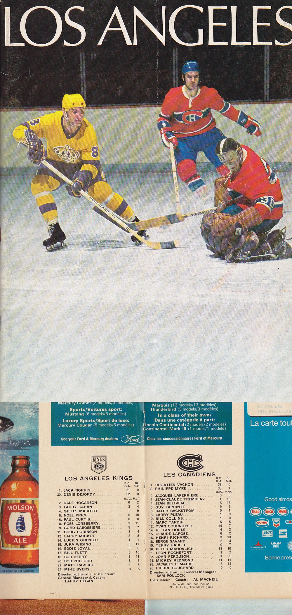 1970 MONTREAL CANADIENS VS L.A. KINGS PROGRAM photo