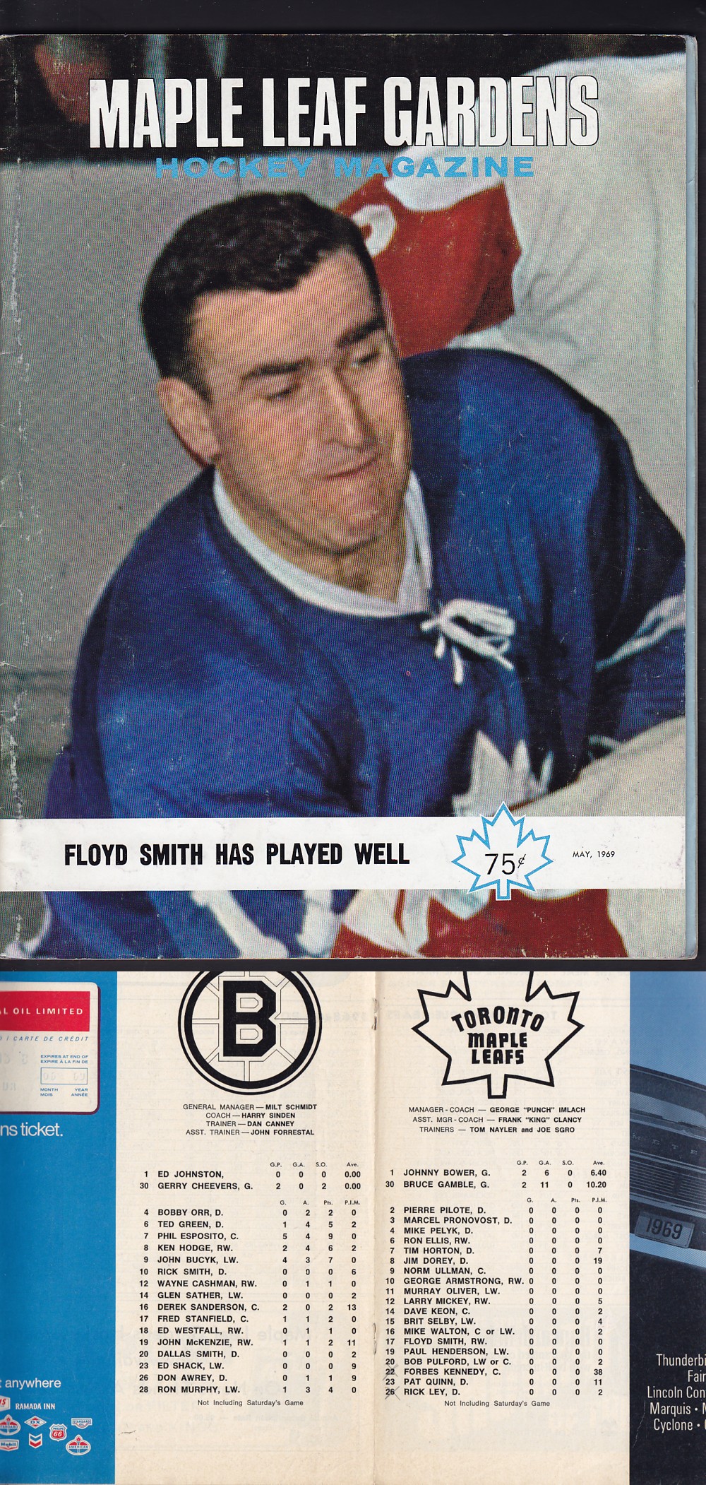 1969 TORONTO MAPLE LEAFS VS BOSTON BRUINS PLAYOFFS PROGRAM photo