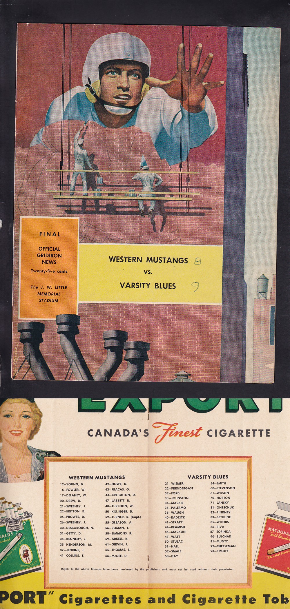 1956 VARSITY BLUES VS WESTERN MUSTANGS PROGRAM photo