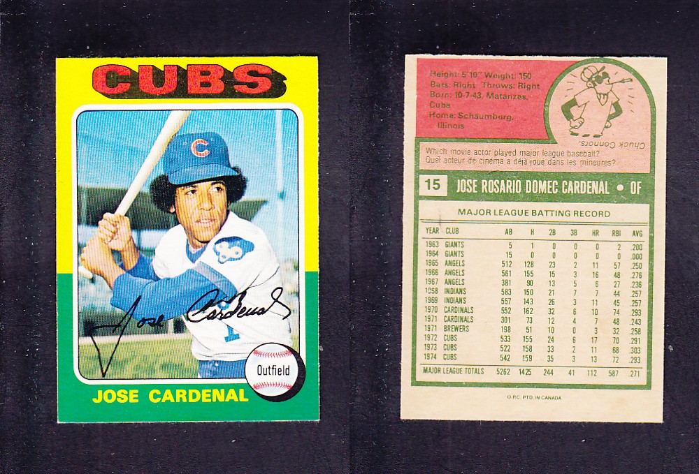 1975 O-PEE-CHEE BASEBALL CARD #15 J. CARDENAL photo