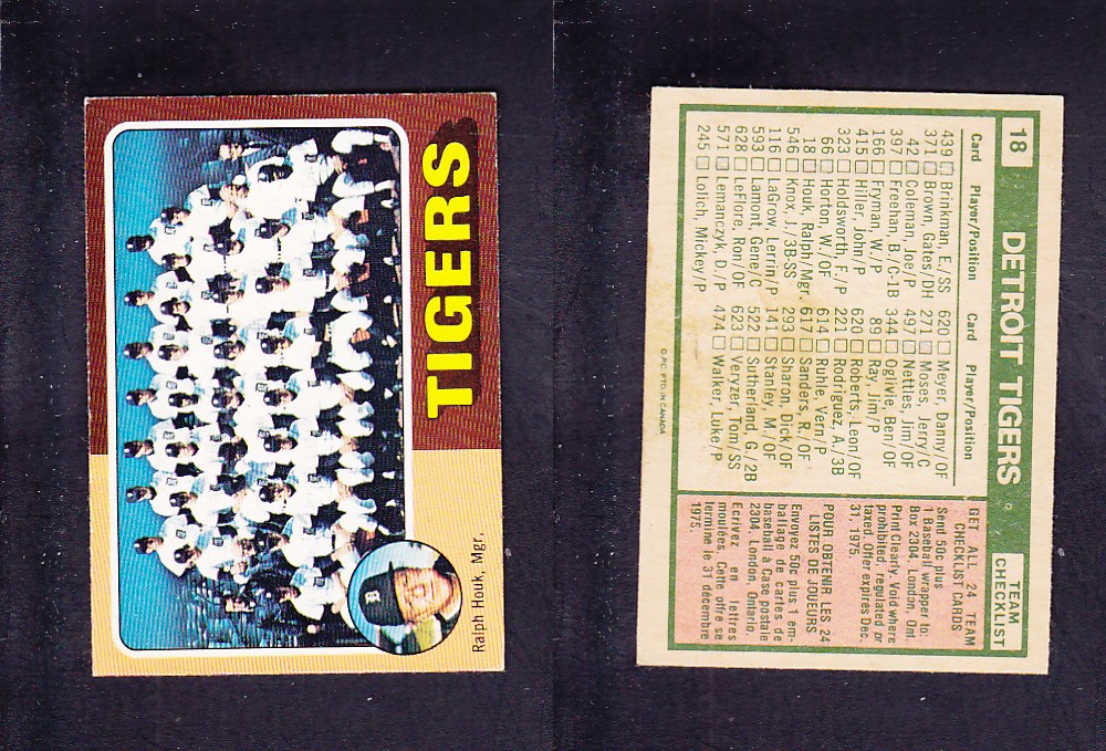 1975 O-PEE-CHEE BASEBALL CARD #18 DETROIT TIGERS photo