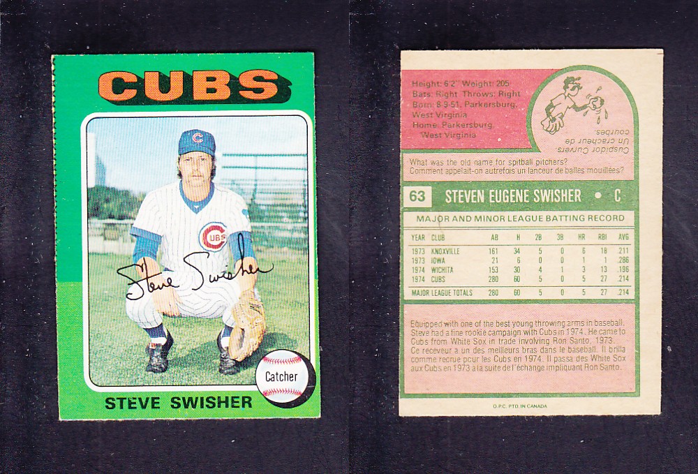 1975 O-PEE-CHEE BASEBALL CARD #63 S. SWISHER photo