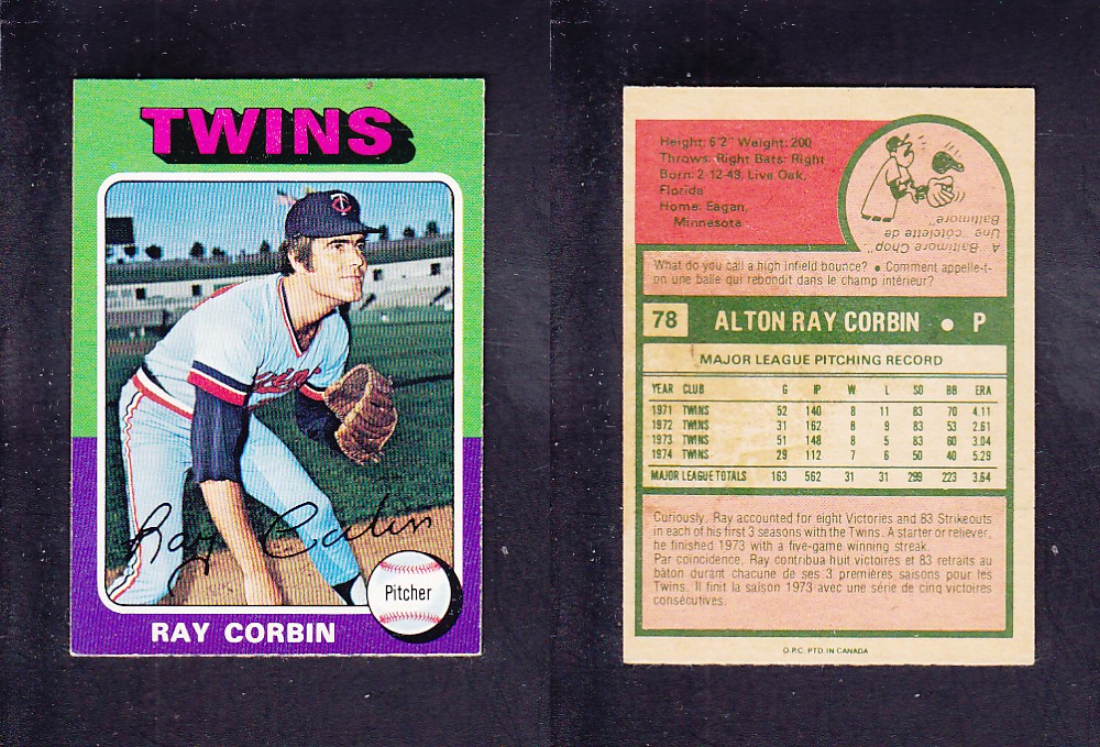 1975 O-PEE-CHEE BASEBALL CARD #78 R. CORBIN photo