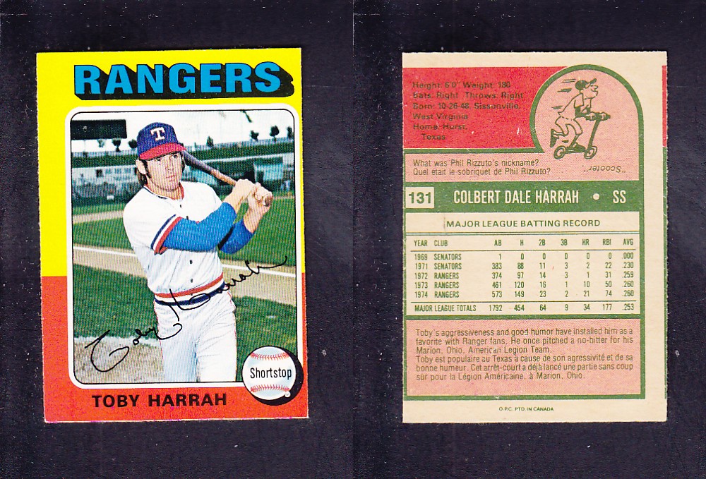 1975 O-PEE-CHEE BASEBALL CARD #131 T. HARRAH photo