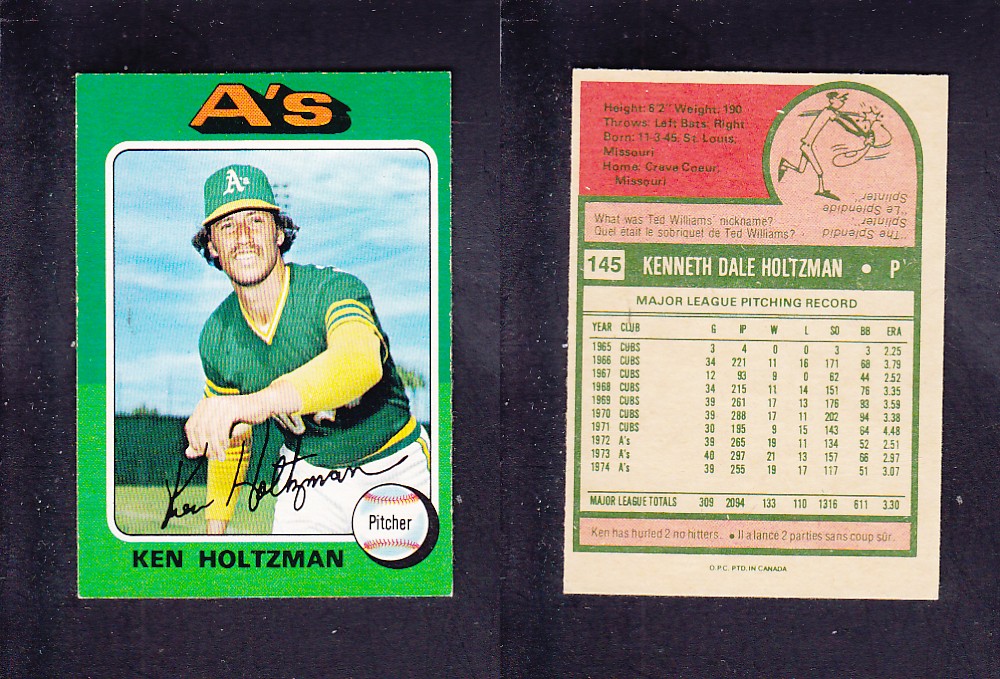 1975 O-PEE-CHEE BASEBALL CARD #145 K. HOLTZMAN photo