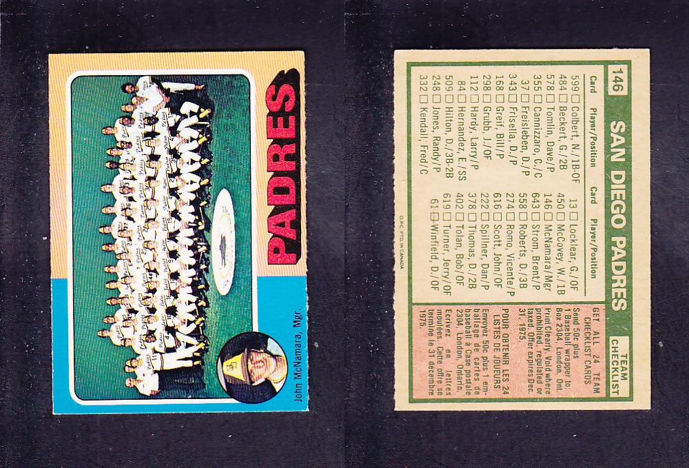 1975 O-PEE-CHEE BASEBALL CARD #146 SAN DIEGO PADRES photo