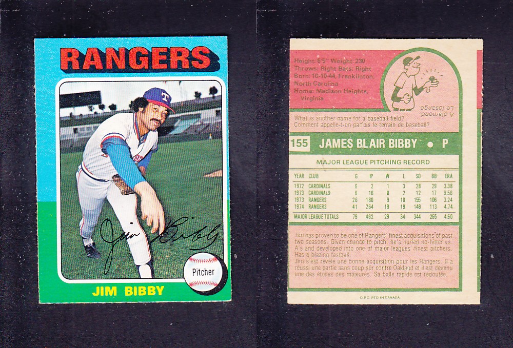 1975 O-PEE-CHEE BASEBALL CARD #155 J. BIBBY photo