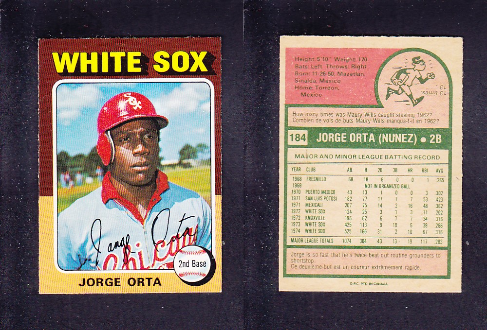 1975 O-PEE-CHEE BASEBALL CARD #184 J. ORTA photo