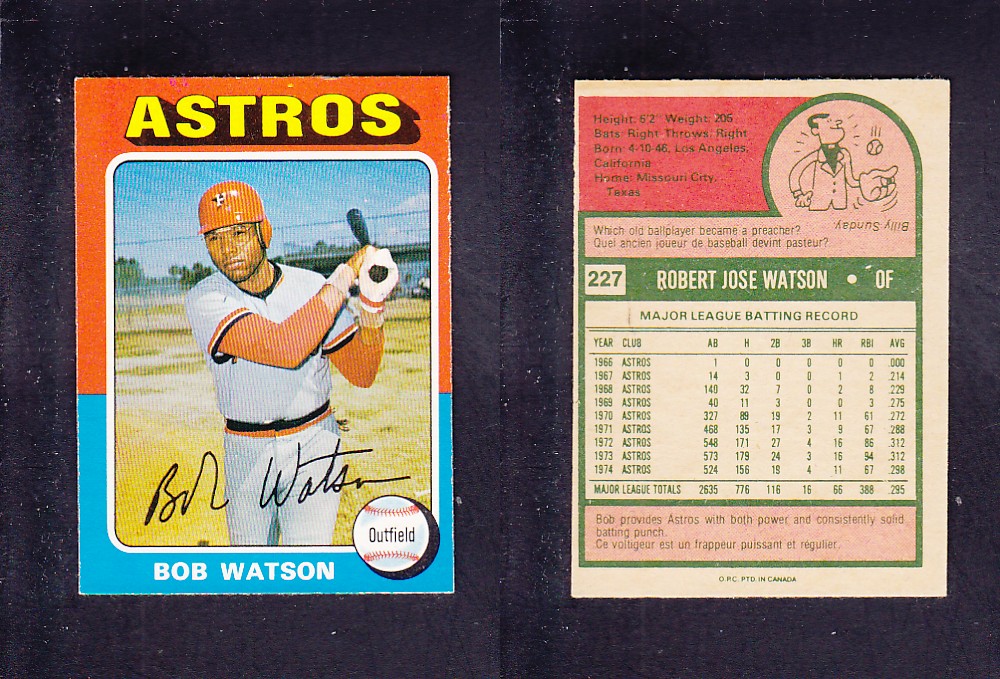 1975 O-PEE-CHEE BASEBALL CARD #227 B. WATSON photo