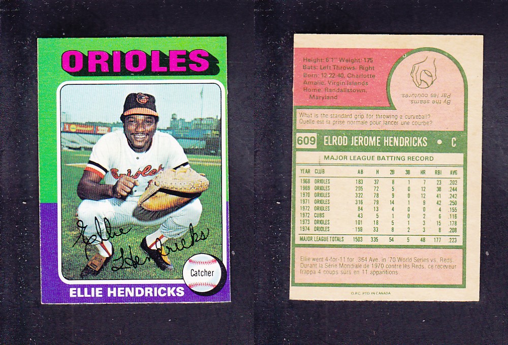 1975 O-PEE-CHEE BASEBALL CARD #609 E. HENDRICKS photo