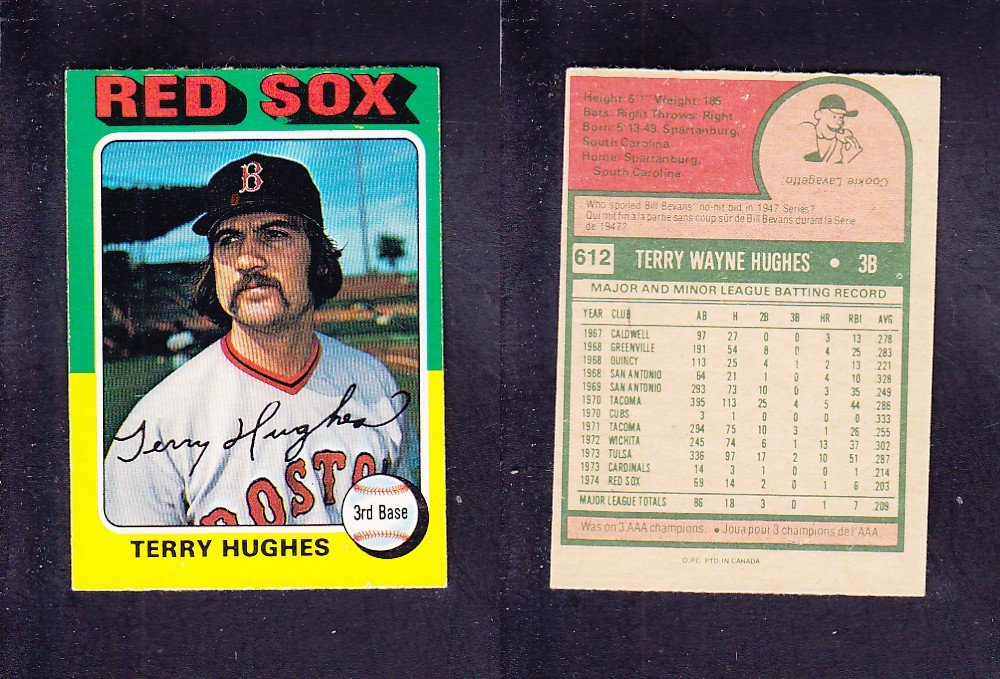 1975 O-PEE-CHEE BASEBALL CARD #612 T. HUGHES photo