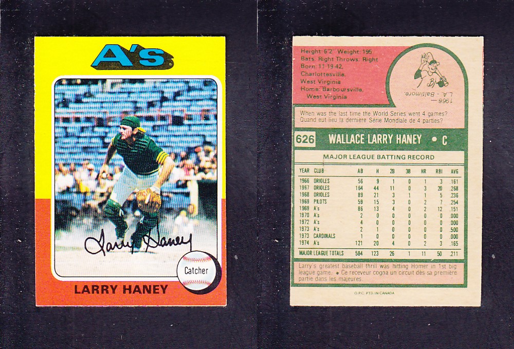 1975 O-PEE-CHEE BASEBALL CARD #626 L. HANEY photo