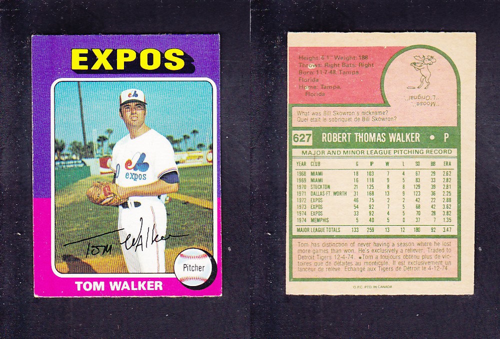 1975 O-PEE-CHEE BASEBALL CARD #627 T. WALKER photo