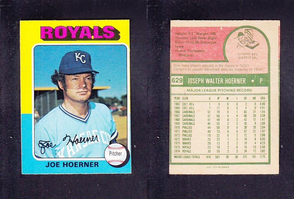 1975 O-PEE-CHEE BASEBALL CARD #629 J. HOERNER photo