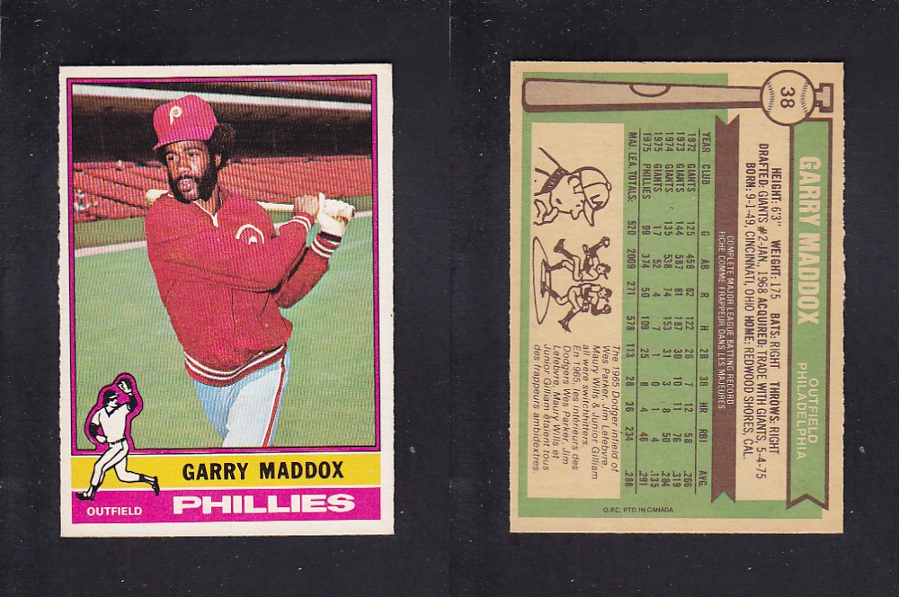 1976 O-PEE-CHEE BASEBALL CARD #38 G. MADDOX photo