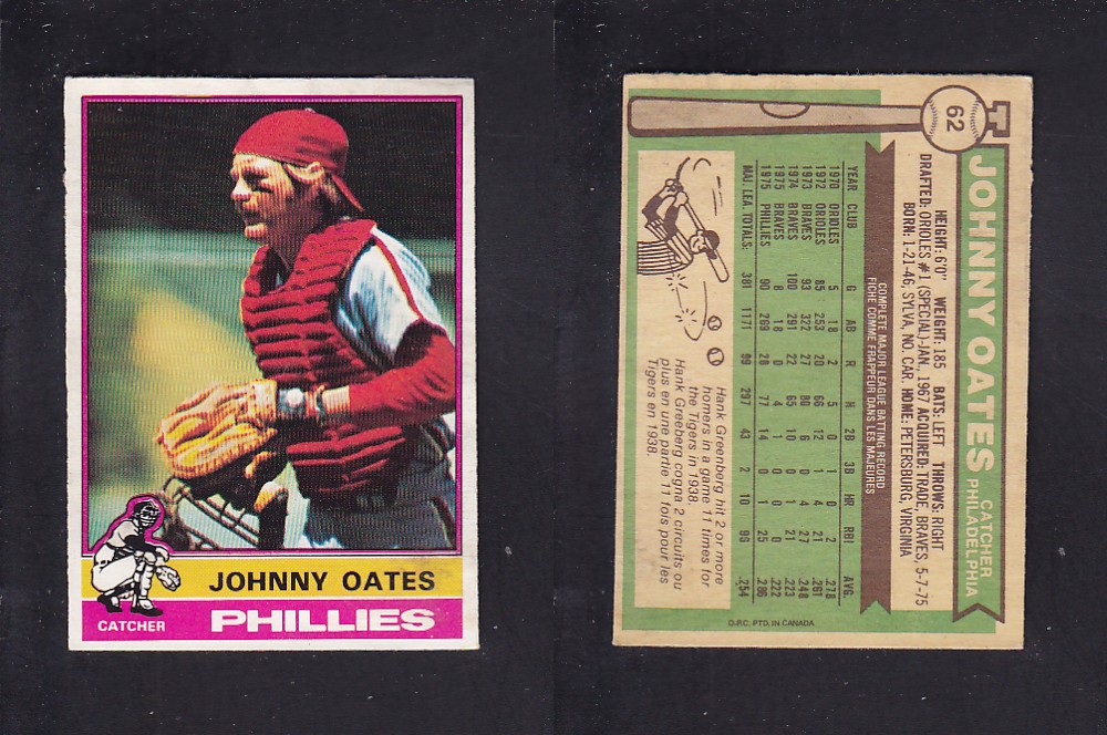 1976 O-PEE-CHEE BASEBALL CARD #62 J. OATES photo