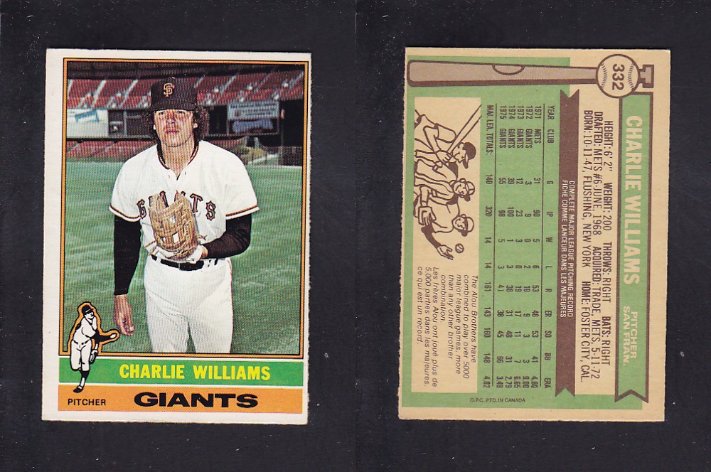 1976 O-PEE-CHEE BASEBALL CARD #332 C. WILLIAMS photo