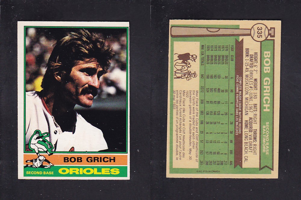 1976 O-PEE-CHEE BASEBALL CARD #335 B. GRICH photo
