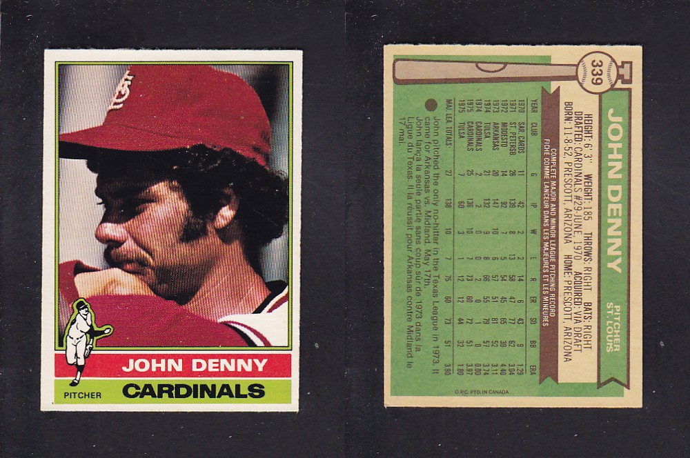 1976 O-PEE-CHEE BASEBALL CARD #339 J. DENNY photo