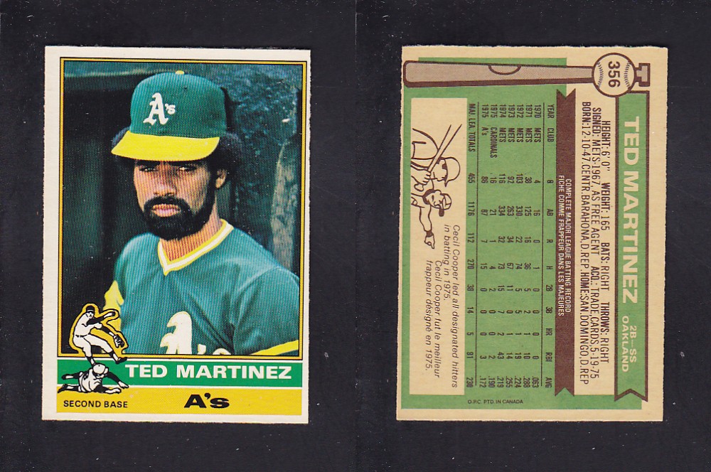 1976 O-PEE-CHEE BASEBALL CARD #356 T. MARTINEZ photo