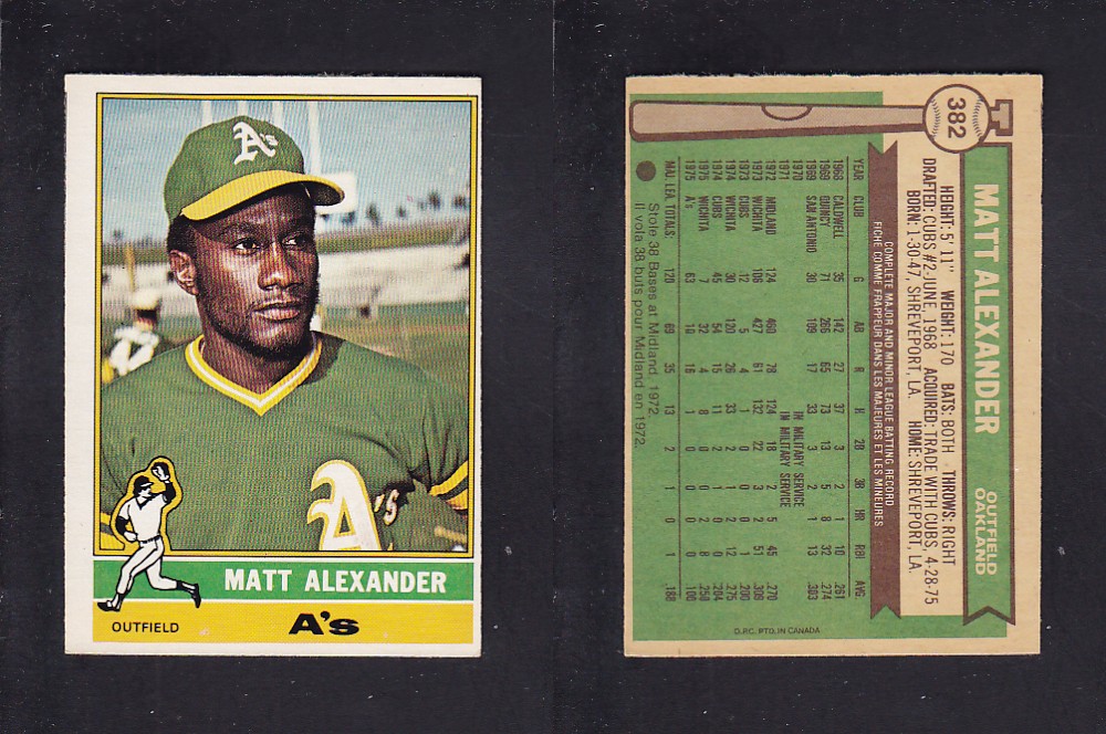 1976 O-PEE-CHEE BASEBALL CARD #382 M. ALEXANDER photo