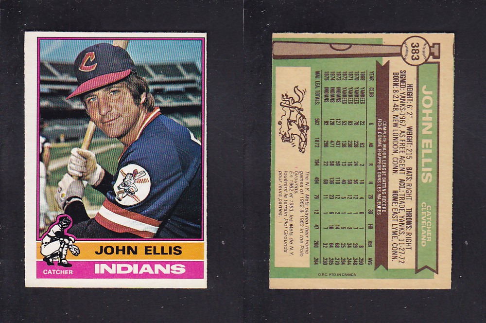 1976 O-PEE-CHEE BASEBALL CARD #383 J. ELLIS photo
