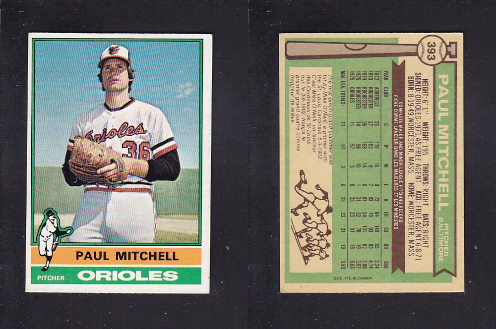 1976 O-PEE-CHEE BASEBALL CARD #393 P. MITCHELL photo