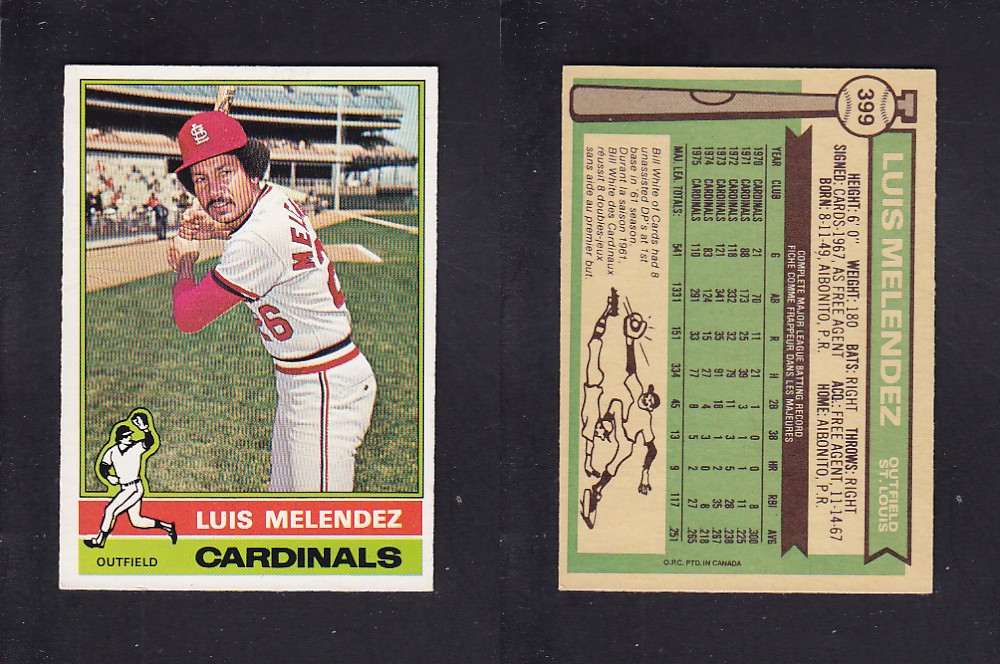 1976 O-PEE-CHEE BASEBALL CARD #399 L. MELENDEZ photo