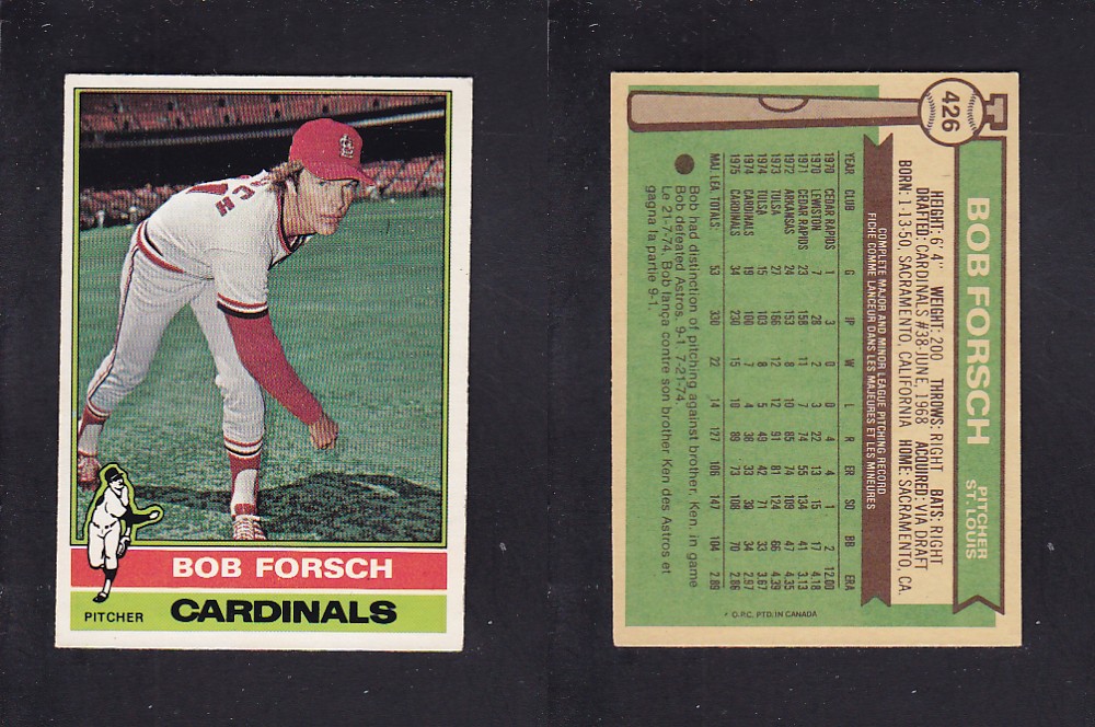 1976 O-PEE-CHEE BASEBALL CARD #426 B. FORSCH photo