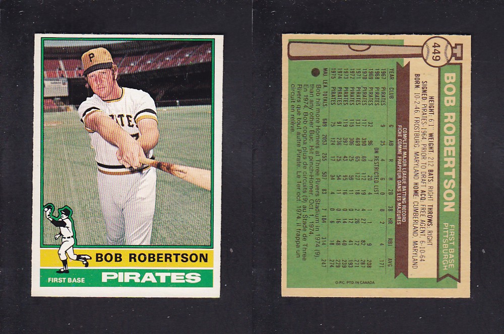 1976 O-PEE-CHEE BASEBALL CARD #449 B. ROBERTSON photo