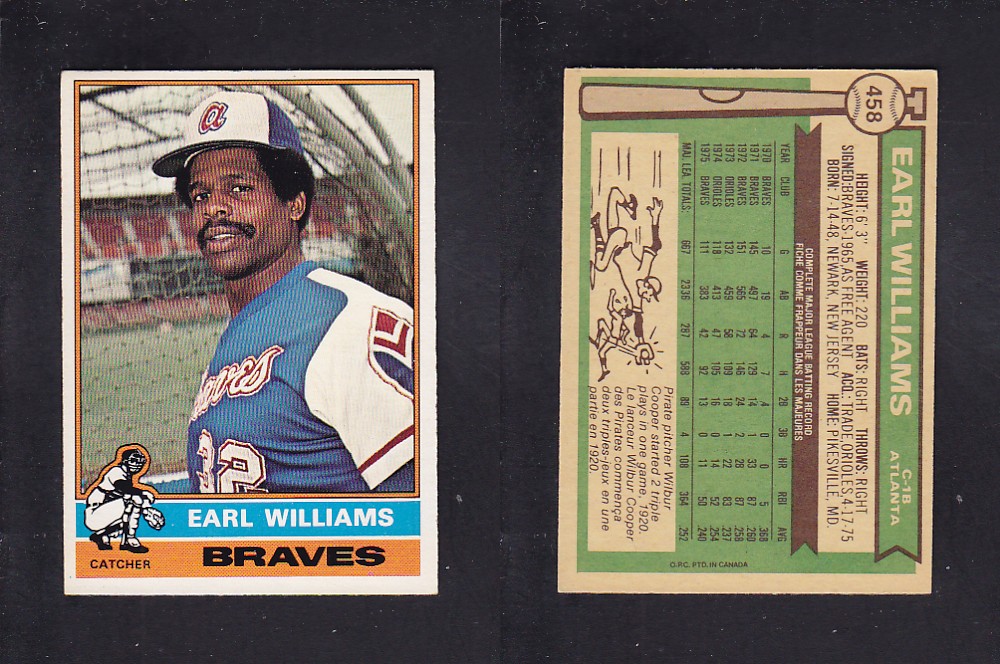 1976 O-PEE-CHEE BASEBALL CARD #458 E. WILLIAMS photo