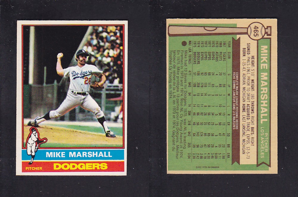1976 O-PEE-CHEE BASEBALL CARD #465 M. MARSHALL photo